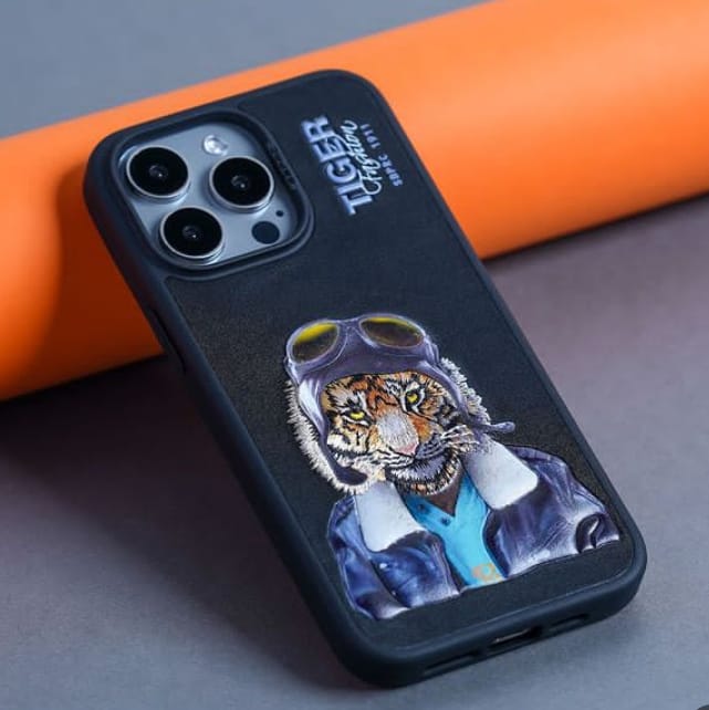 Premium Leather Aviator Tiger Phone Case