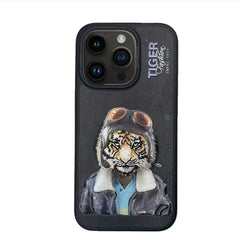 Premium Leather Aviator Tiger Phone Case